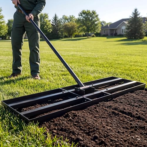 Lawn Leveling Rake - 35 x 10 Large Rake for Soil, Heavy Duty Yard Leveling Rake, 6.5FT Long Handle, 2mm Thickened Stainless Steel Lawn Leveler, Wide Ground Leveling Tool for Dirt and Sand, with Gloves - size: 35 inch
