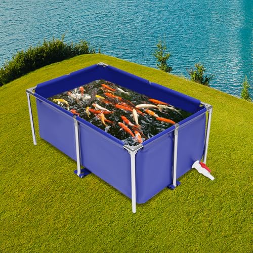 Portable Foldable Fish Tank 120 Gallon, Outdoor Indoor Canvas Aquaculture Pond with Stainless Steel Frame, Rectangular Canvas Fish Pond, Drain Valve, Koi Breeding Pond for Fish Shrimp Lobster Breeding