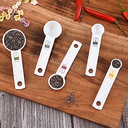 6 Pieces Measuring Spoon Set White Plastic Kitchen Measuring Tools Set for Kitchen Cooking Baking,1/4 Tsp,1/3 Tsp,1/2 Tsp,1 Tsp,1/2 Tbs,1 Tbs