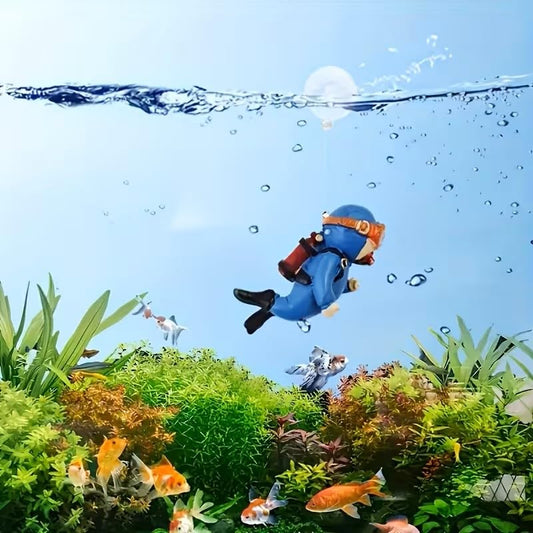 1pcs Vibrant Diver Aquarium Decorations - Floating Fish Tank Scenes Accessories - color: Blue Diver