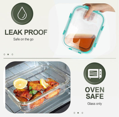 10 Packs 30 oz Glass Meal Prep Containers,Glass Food Storage Containers with Lids,Airtight Lunch Bento Boxes, Microwave, Oven, Freezer and Dishwasher,Green