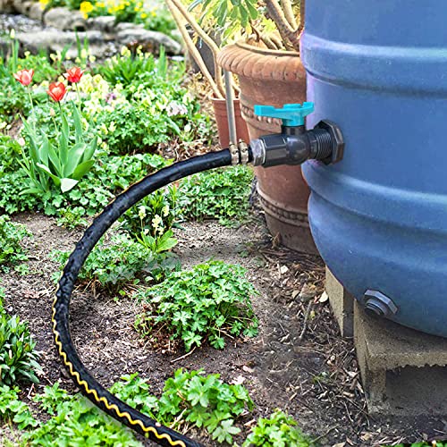 Rain Barrel Spigot PVC Faucet Kit Water Diverter Kit with Bulkhead Fitting, Ball Valve, Garden Hose Barb(25mm) Adapter, Pipe Clamps, Thread Tape, Hole Saw(for 25mm ID Hose)