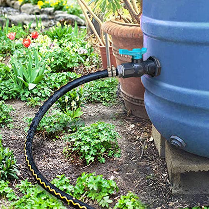 Rain Barrel Spigot PVC Faucet Kit Water Diverter Kit with Bulkhead Fitting, Ball Valve, Garden Hose Barb(25mm) Adapter, Pipe Clamps, Thread Tape, Hole Saw(for 25mm ID Hose)