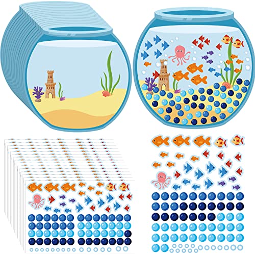 32 Pcs 100 Days of School Sticker Scene for Kids, Fun Vivid Fish Tank Stickers Toddler Preschool Build a Scene Crafts for School Classroom Activity Birthday Party, Backgrounds and Sticker Sheets Set
