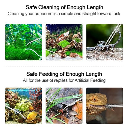 Aquarium Tweezers Extra Long 15 inches Feed Tong clamps - FEITA Straight and Curved Stainless Steel 38cm Tweezers Set for Fish Tank Plants Aquascape Tools & Reptile Feeding Tongs - Sliver 2Pcs