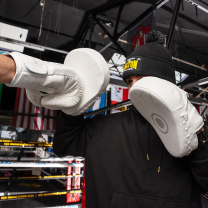 FORZA Boxing Focus Pads | Curved PU Leather Strike Mitts with Shock-Absorbing Foam – Premium Training Gear for Boxing, Kickboxing, and MMA - color: White