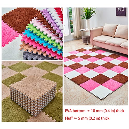 12 Pieces Thickened Plush Foam Interlocking Floor Mat,Fluffy Square Foam Tiles with 12 Edgings,Soft Anti-Slip Puzzle Area Rug Playmat for Bedroom,12X12inch,12 Tiles/11.6 Sq.Ft,Pink - color: Pink