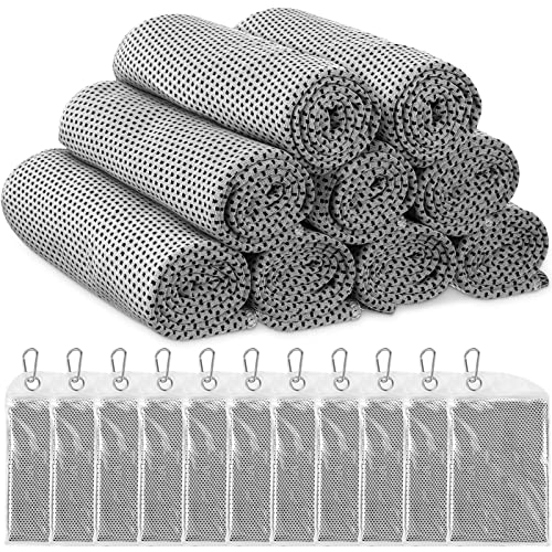 Redbaker 20 Pack Cooling Towels, 40"x12" Ice Breathable Soft Chilly Sweat Rag with Bags for Neck and Face Yoga Gym Running Golf Workout Sports Camping(Light Gray) - color: Light Gray