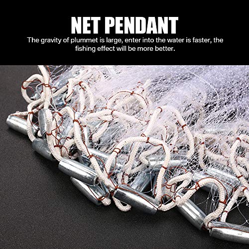 Yeahmart American Saltwater Fishing Cast Net for Bait Trap Fish 3ft/4ft/5ft/6ft/7ft/8ft/9ft/10ft Radius Casting Nets with Heavy Duty Real Zinc Sinker Weights, 3/8inch Mesh Size