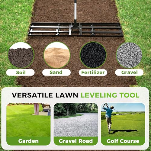 Lawn Leveling Rake, 45"x10" Stainless Steel Lawn Leveler with 76" Adjustable Handle, Heavy-Duty Yard Leveling Rake for Garden, Golf Course, Farm, Pasture, Professional Lawn Care Tool - style: 45"x10" Leveling Rake