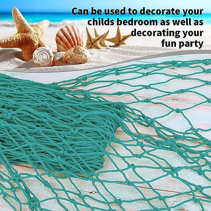 Decorative Fishing Net 5x10 ft,YuanDe 2 Pack Large Aqua Picture Fish Net, Wall Photo Hanging Fishnet for Nautical Mermaid Pirate Ocean Themed Hawaii Beach Under The Sea Party Decorations