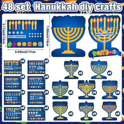 Frienda 48 Set Hanukkah Stickers Craft Kit Chanukah 3D Menorah Sticker Table Decoration Make Your Own Menorah DIY Hanukkah Candles Craft for Classroom Activities Chanukah Party Decoration - style: Hanukkah