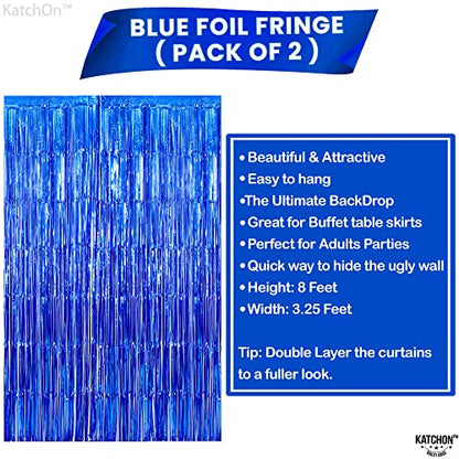 KatchOn Xtralarge Blue Fringe Backdrop - 8x3.2 Feet, Pack of 2 | Blue Streamers, Ocean Decorations | Under The Sea Party Decorations