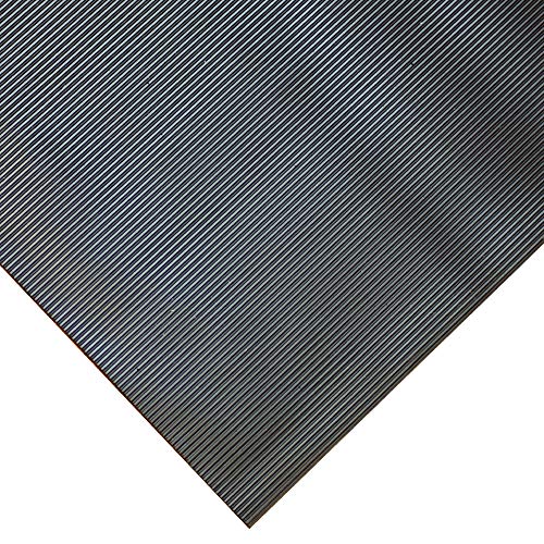 Rubber-Cal Fine-Ribbed Thermoplastic Flooring - 3.5mm x 36" x 4ft - Black - size: 48"L x 36"W x 0.1"Th