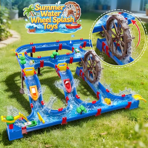 VATOS Double-Tier Watermill Summer Toy, 120 PCS DIY Water Table Toys for Kids, Girls, Boys 4-6 Years, Outdoor Water Toys Backyard, Beach, Balcony, Garden Fun Water Playset for Kids Pets