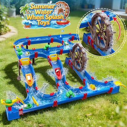 VATOS Double-Tier Watermill Summer Toy, 120 PCS DIY Water Table Toys for Kids, Girls, Boys 4-6 Years, Outdoor Water Toys Backyard, Beach, Balcony, Garden Fun Water Playset for Kids Pets