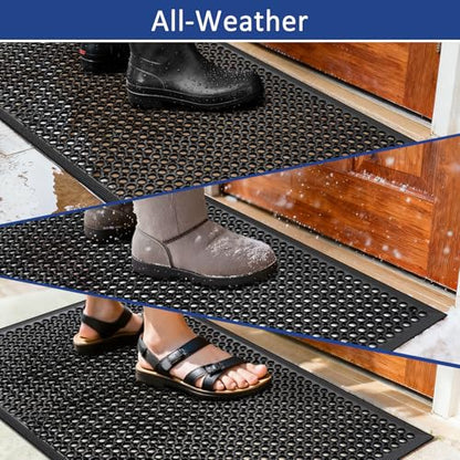 Rubber Floor Door Mats Outdoor Entrance Commercial Restaurant Kitchen Anti Fatigue Rubber Drainage Mat New Non Slip Bar Floor Mat for Garage Use Black 36inch x 60inch from SallyMall
