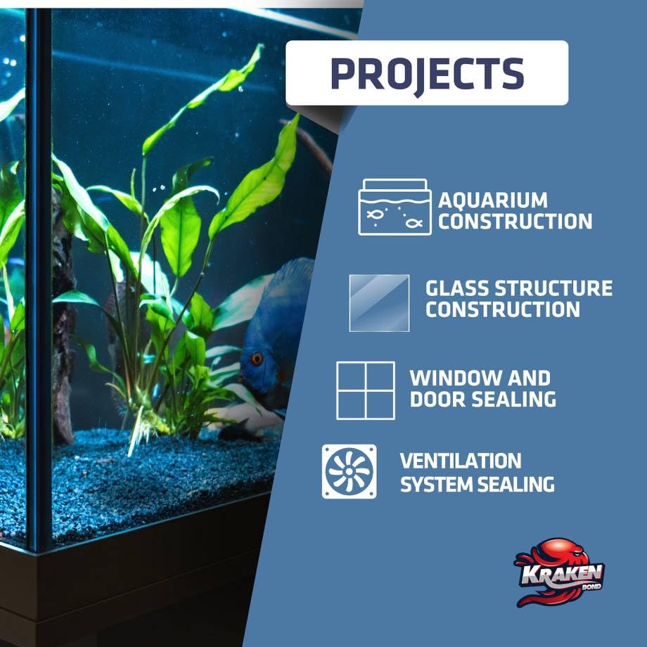 Kraken Bond Black Aquarium Silicone Sealant - (2x10.1 fl. oz.) 100% Waterproof Aquarium Safe Silicone, Non-Toxic Fish Tank Safe Sealant, Fast Curing and Strong Adhesion, 2 Pack - color: Black, size: 2 Pack