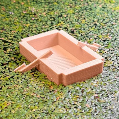 Floating Wooden Boat Styled Tank Decor – Block Game Themed Floating Ornament for Aquariums & Terrariums (Brown)