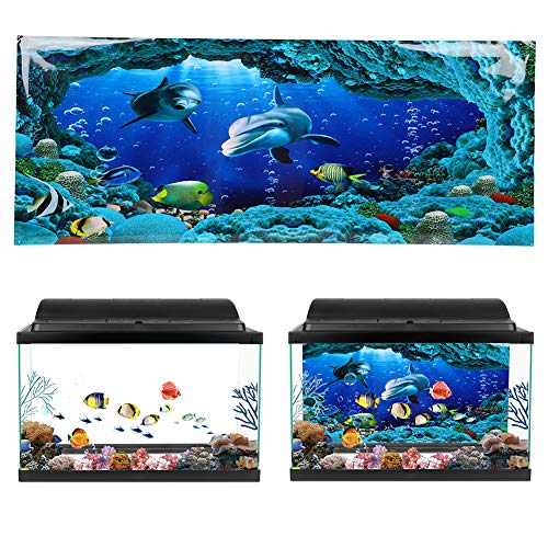 Sea World Aquarium Background, PVC Adhesive Double Sided Poster Sticker Fish Decoration(91x50cm)