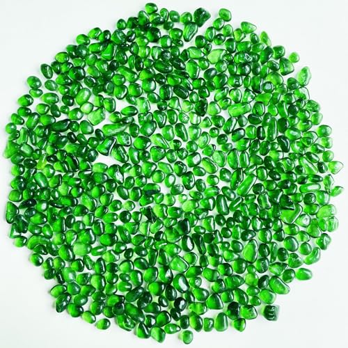 Glass Stones, 0.85LB/385g Green Aquarium Gravel Rocks, Green Pebbles for Fish Tank, Sea Glass for Vase Filler Craft