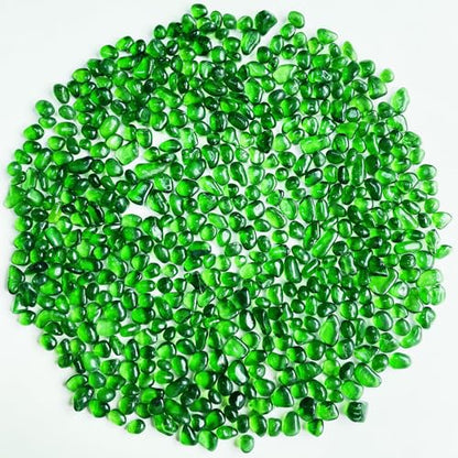 Glass Stones, 0.85LB/385g Green Aquarium Gravel Rocks, Green Pebbles for Fish Tank, Sea Glass for Vase Filler Craft