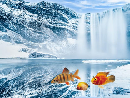 48X24IN Blue Sky White Iceberg Aquarium Background, Snow Mountain Fish Tank Decorations Background, Christmas Art Terrarium Background with 8 EVA Double-Sided Tape - size: 48X24in/120X60cm