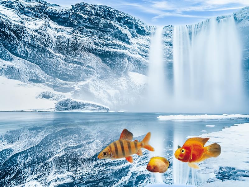 30X12IN Blue Sky White Iceberg Aquarium Background, Snow Mountain Fish Tank Decorations Background, Christmas Art Terrarium Background with 8 EVA Double-Sided Tape - size: 30X12in/75X30cm