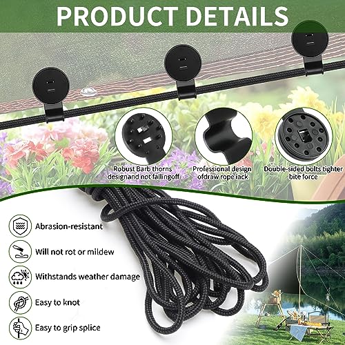 50PCS Shade Cloth Plastic Clips Heavy Duty Lock Grips with Rope, Round Plastic Black Clips Sunshade Net Fixing Clip, Shade Fabric Clips for Bird Netting, Garden Netting (50PCS+Nylon Rope) - style: 50PCS + Nylon Rope
