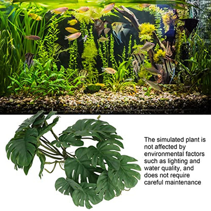 GLOGLOW Reptile Silk Plant Leaves, Jungle Vines Plastic Terrarium Plant Leaves Simulation Aquarium Decoration Tree Branch with Suction Cup for Terrarium Fish