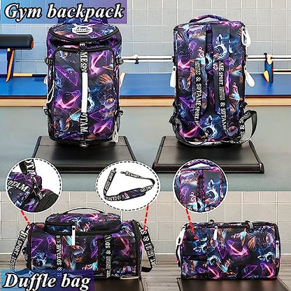 SDTAME Gym Duffel Backpack with Shoe Pocket & Laptop Sleeve - color: Metallic