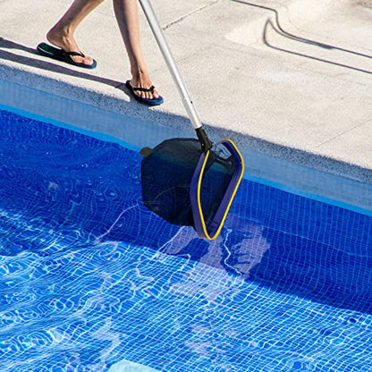 Pool Deep Skimmer Net with 3ft - 10ft 1.0mm Thick Adjustable Aluminum Pole & Fine Mesh Bag Leaf Skimmer Rake Net for Above Ground & Inground Swimming Pools, Removes All Debris - size: Pool Rake with Pole