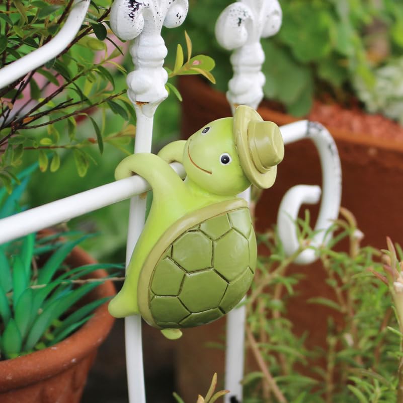 Cabilock Resin Climbing Turtle Pot Hugger Miniature Tortoise Plant Pot Hanger for Flower, Aquarium & Fence Cute Animal Garden Statue, Outdoor & Indoor Decor, Green