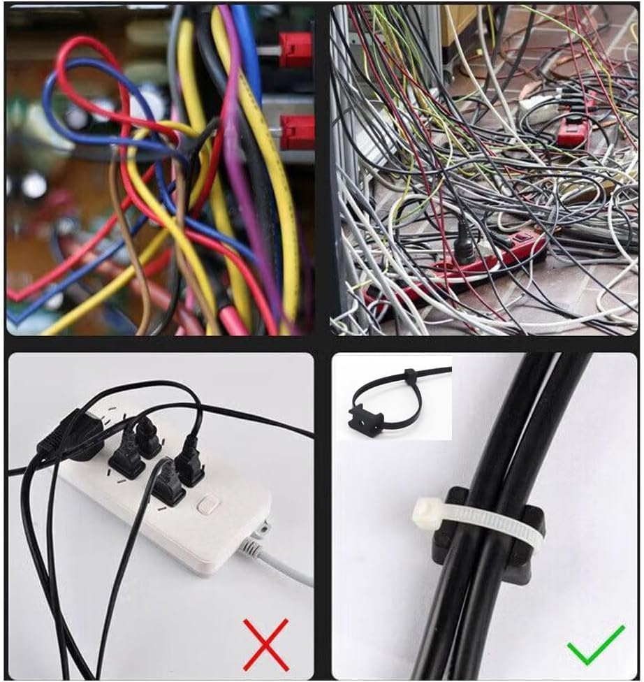 White Cable Zip Tie Mounts Kit-100 Pcs Cable Zip Tie Saddle Type Mounts Base with 100 Pcs 8" Cable Ties and 100 Pcs Tapping Screw, Wire Cable Clips Organizer Holders Clamps