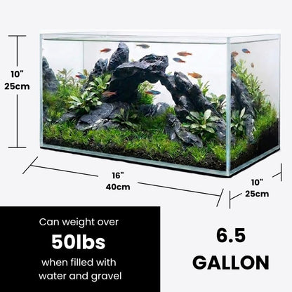 Glass Aquarium 6.5 Gallon - Rectangular Desktop Fish Tank - 5mm Thick High-Clarity Glass with Protective Bottom Mat - Ideal for Betta, Shrimp, and Small Tropical Fish