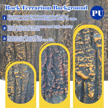 Reptile Terrarium Cork Background,17.72x11.02 Inches 3D Bearded Dragon Tank Backgrounds Wall Reptile Stereo Backdrop Amphibian Habitat Climbing Board Decoration for Lizard Gecko Reptile Turtle