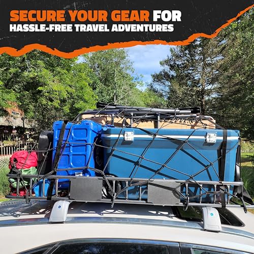 Mockins 64"x39"x6" Extendable Cargo Roof Rack Basket with 250 Lbs Capacity | Heavy-Duty Car Roof Cargo Carrier Rack Bundle with Straps & Net | All-Weather Steel Luggage Carrier for Car Rooftop Storage - size: Basket: 64"x39"x6"