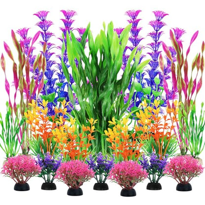 Fish Tank Decorations Plants, 20pcs Aquarium Decorations Plants Plastic, Fish Tank Accessories, Fish Cave and Hideout Ornaments, Aquarium Decor