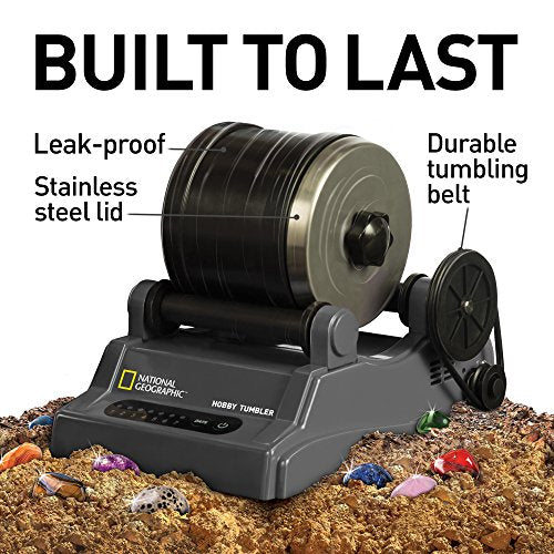 National Geographic Hobby Rock Tumbler Kit - Rock Polisher for Kids & Adults, Noise-Reduced Barrel, Grit, 2.5 Pounds Raw Gemstone & Jasper Mix, Great STEM Hobby Kit - style: Hobby Kit with 2 lbs. Rocks