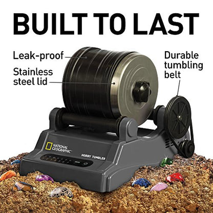 National Geographic Hobby Rock Tumbler Kit - Rock Polisher for Kids & Adults, Noise-Reduced Barrel, Grit, 2.5 Pounds Raw Gemstone & Jasper Mix, Great STEM Hobby Kit - style: Hobby Kit with 2 lbs. Rocks