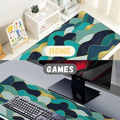 Large Mouse Pad Gold Line Wave Extended Gaming Mouse Pad Desk Mat Stitched Edges Mousepad Non-Slip Rubber Base Keyboard Pad for Laptop Computer PC 35.4 x 15.7 inches - color: Gold Line Wave