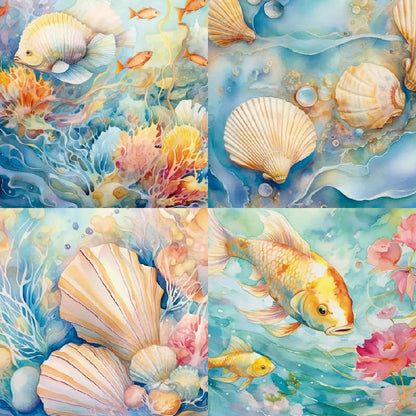 24 Sheets 6" x 6" Aquarium Scrapbook Paper Single-Sided Cardstock for Scrapbooking Journal