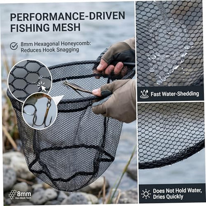 Kayak Fishing Net, Heavy Duty Fishing Net Replacement Netting, 10-Strand Nano Fabric, Hexagonal Mesh, Quick-Dry, 15.75x15.75 Inch Replacement for