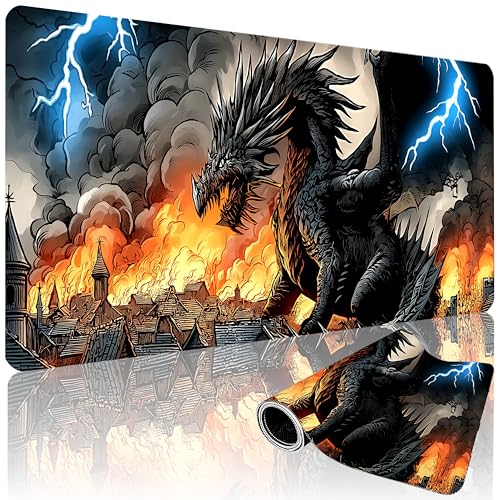 XXL Gaming Mouse Pad 35.4 x 15.7 Inch, Large Extended Desk Mousepad with Dragon Design, Water-Resistant Surface, Stitched Edges, Non-Slip Rubber Base Desk Mat for Gaming & Office - color: Dragon