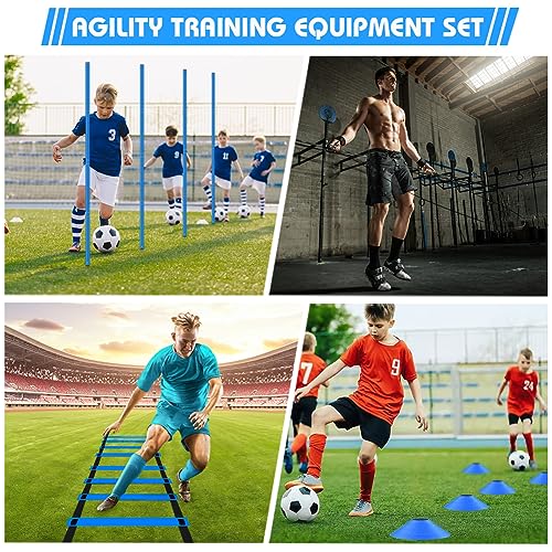 HOTOOLME Agility Training Poles Equipment Soccer Training Equipment Includes 6 Agility Poles,Agility Ladder, 10 Soccer Cones,Jump Rope for Speed Training, Soccer Training, Basketball Athletes & Kids - color: Blue
