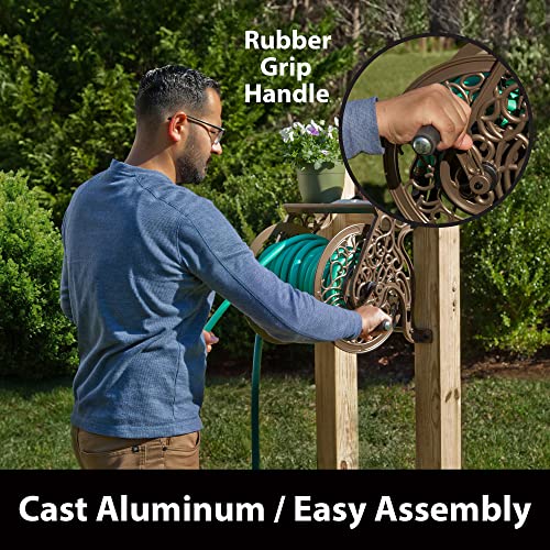 Liberty GARDEN 704 Decorative Cast Aluminum Wall Mount Garden Hose Reel, Holds 125-Feet of 5/8-Inch Hose - Bronze - style: No Hose Guide