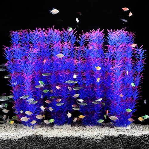 2 Pack Aquarium Decor Plastic Plants Extra Large 21 Inches Tall Fish Tank Decorations (Purple 4pcs) - color: Purple 4pcs