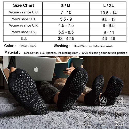 Hylaea Unisex Non Slip Socks with Grip for Yoga, Hospital, Pilates, Barre | Ankle, Cushioned - color: 3 Pairs Black, size: Small-Medium