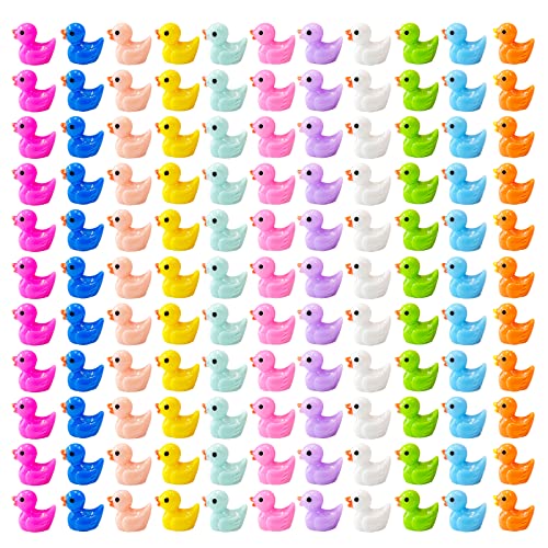 220 Pieces Mini Resin Duck Miniature Figures Micro Fairy Garden Landscape Aquarium Hide and Seek Prank Dollhouse Ornament Potted Plants Cake Decoration DIY Slime Craft Charms for Party Toys