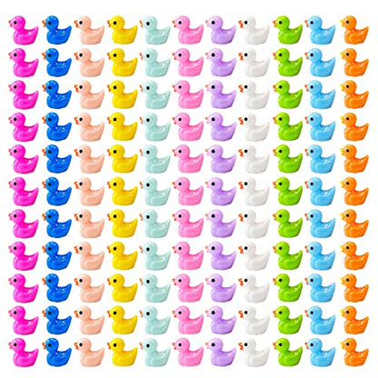 220 Pieces Mini Resin Duck Miniature Figures Micro Fairy Garden Landscape Aquarium Hide and Seek Prank Dollhouse Ornament Potted Plants Cake Decoration DIY Slime Craft Charms for Party Toys